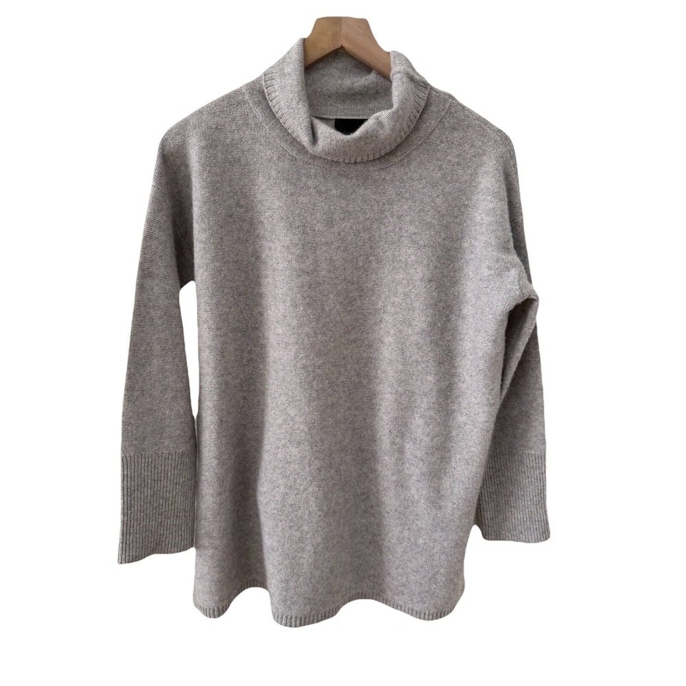 Magaschoni‎ Sweater Medium Grey 100% Cashmere Cowl Neck Turtleneck Side Slit